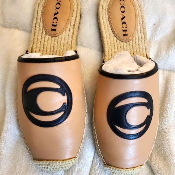 Coach Channing Leather Logo Slip On Espadrille Mules - Picture 9 of 16